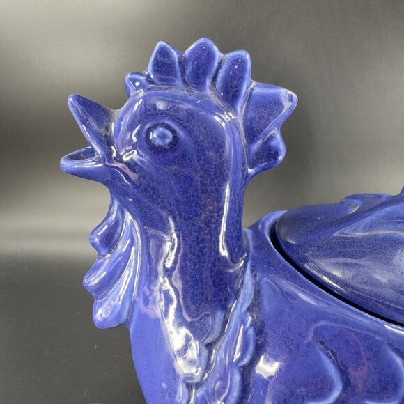 RED WING Pottery Cobalt Blue Hen Chicken Teapot Carafe USA Made Ceramic Vintage - Picture 8 of 16